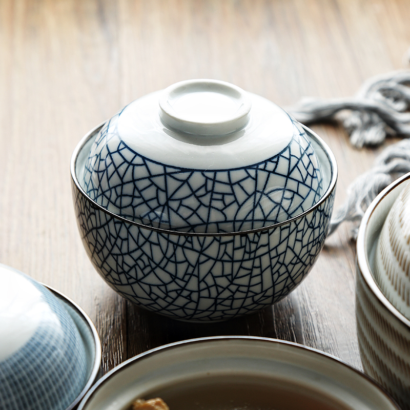 Dishes suit combination with Japanese irregular blue stripe ceramic tableware Dishes ceramic bowl Dishes for dinner