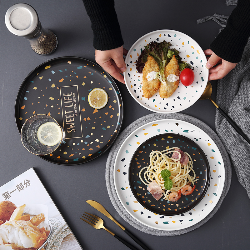 Nordic terrazzo tableware ceramic disc wearing SaPan breakfast tray was western disc ins wind king cake pan