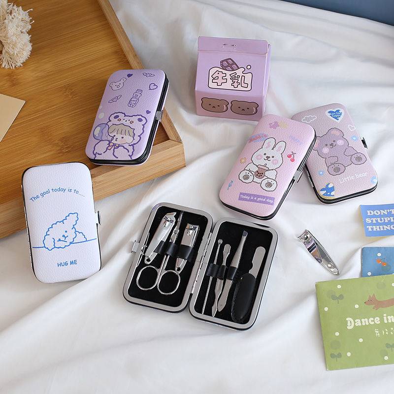 Girl cartoon students nail cut 7 pieces of nail knife nail - nail - nail - nail tool set fingernail clamp