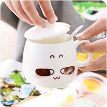 Mouth Cup personality covered ceramic with lid spoon cute household with scale men and women adult men and women children drinking water Cup