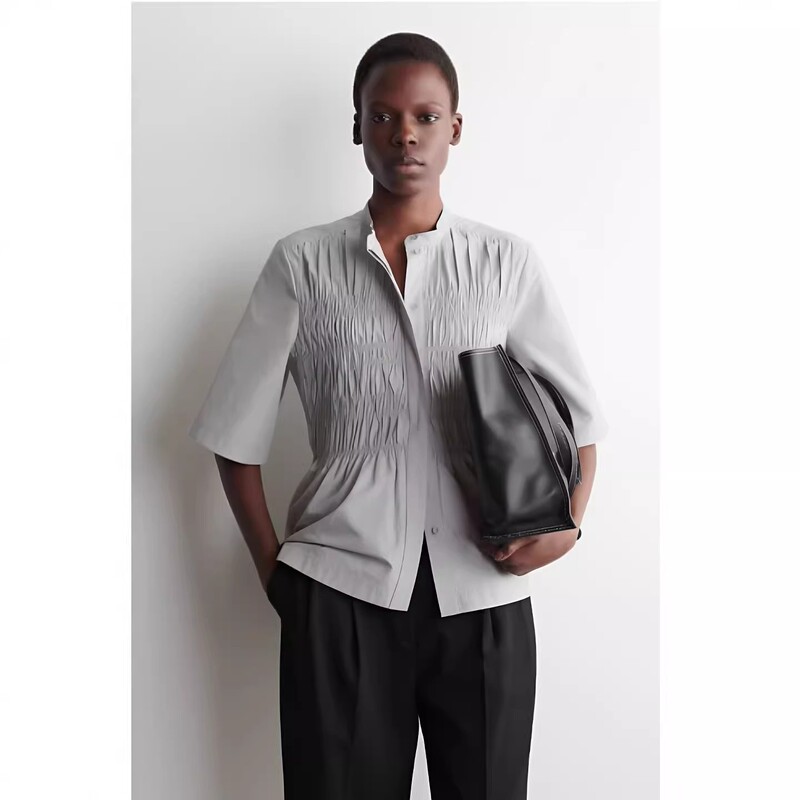 C*S Women's Standard Fit Ruched Shirt Light Gray 2026 Spring New Arrival 1321340002