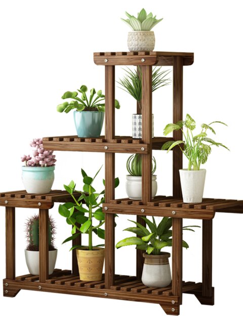 Flower Stand Balcony Garden Flower Pot Rack Modern Simple Solid Wood Multi-Layer Indoor Living Room Storage Rack Green Radish Succulent Rack