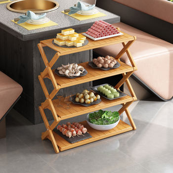 Vegetable Rack for Hot Pot Restaurants, Kitchen Shelf for Placing Dishes, Commercial Restaurant Vegetable Display Rack, Solid Wood Multi-Layer Storage Shelf