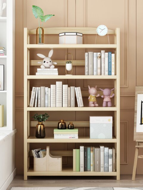 All Solid Wood Bookshelf Floor-Standing Storage Rack Bookcase Home Integrated Office Wall-Mounted Vertical Pine Storage Cabinet