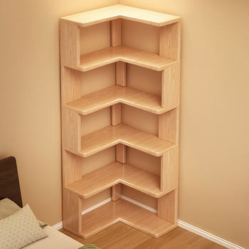 Solid Wood Corner Bookshelf Floor-Standing Storage Rack Living Room Corner Cabinet Wall Corner Storage Rack Simple Corner Multi-Layer Storage Bookcase