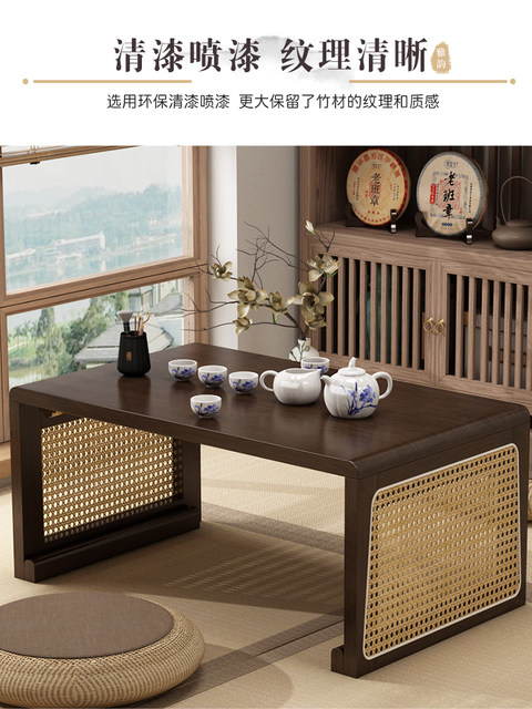 Folding Tatami Tea Table, Antique-Style Bay Window Small Table, Chinese-Style Creative Balcony Solid Wood Low Table, Bedroom Floor Sitting Table