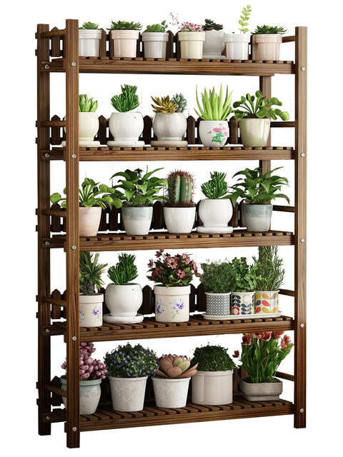 Flower Stand Storage Rack Solid Wood Multi-Layer Balcony Decoration Arrangement Floor-Standing Succulent Flower Pot Rack Indoor Living Room Simple