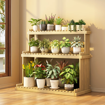 Multi-Layer Indoor Office Wooden Plant Stand for Succulents, Living Room Balcony Storage, Windowsill Tabletop Flower Pot Stand for Home Use