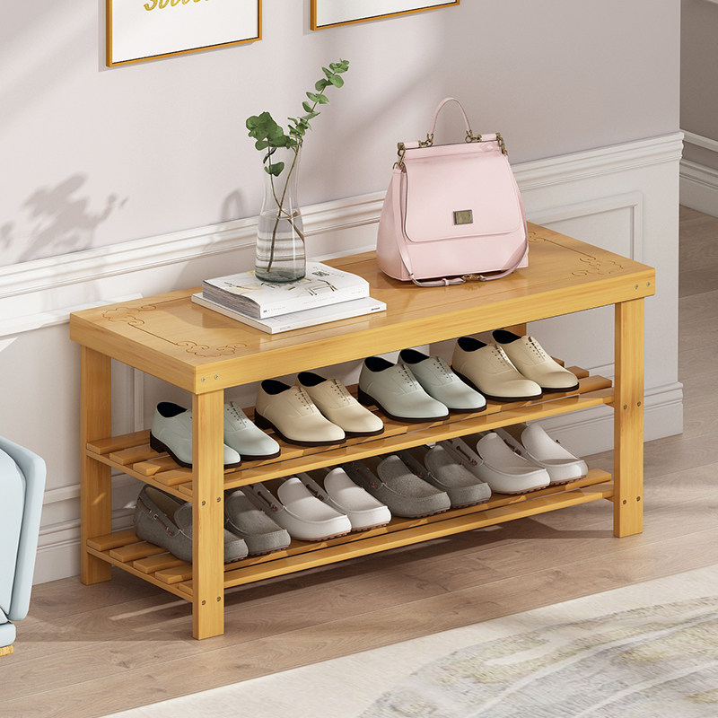 Shoe shelf simple doorway entrance bamboo to collect large-capacity household economy indoor good see solid wood can sit shoe cabinet