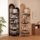 Corner Bookshelf, Floor-Standing Multi-Layer Bookcase, Retro Rattan Corner Cabinet, Living Room Wall-Mounted Storage Rack