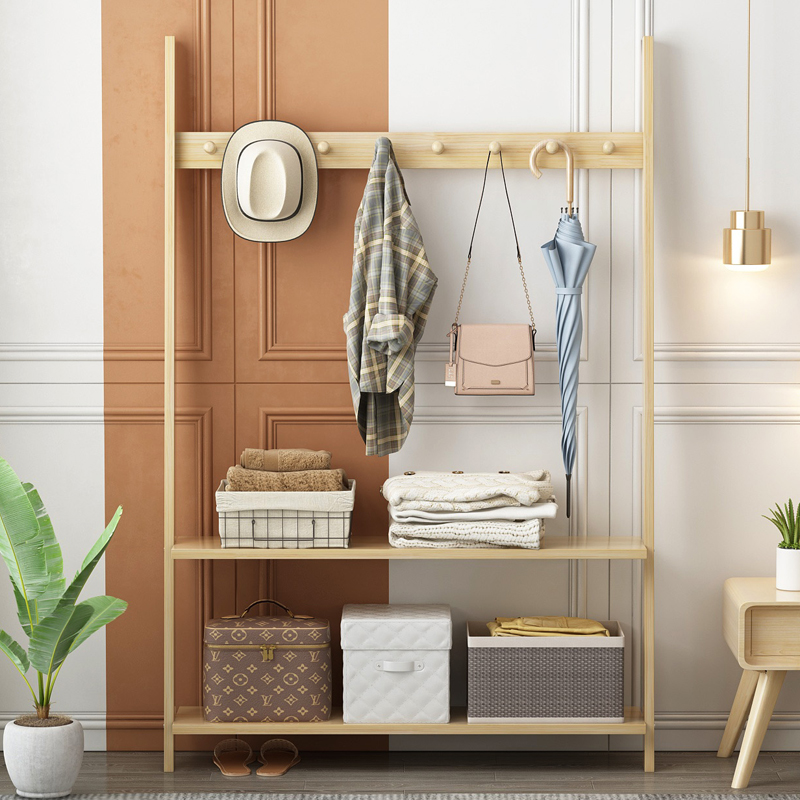 Solid wood clothes hat rack Easy landing living-room bedroom hanging hanger cabinet minimalist modern multifunction clothes containing shelf