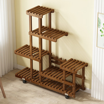 Solid Wood Flower Rack Storage Rack Balcony Living Room Floor-Standing Multi-Layer Outdoor Courtyard Indoor Succulent Flower Pot Rack Bracket