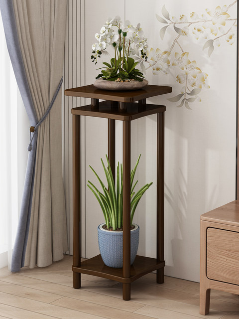 Solid Wood Flower Stand Integrated Ornament Shelf New Chinese Style Indoor Floor-Standing Flower Stand Flower Pot Stand Living Room Hanging Orchid Stand