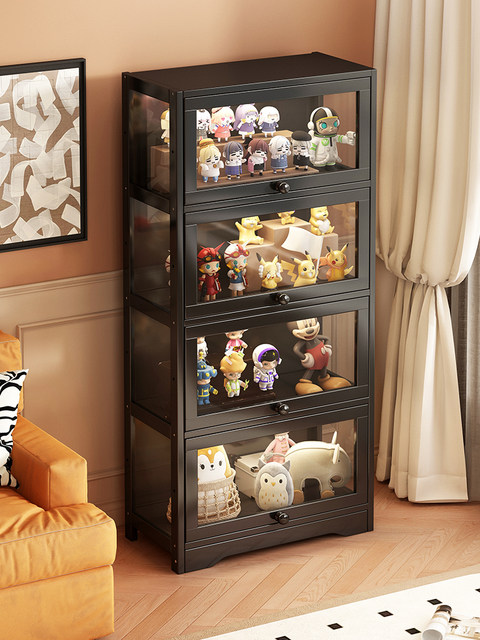 Acrylic Integrated Display Cabinet with Flip-Top Door, Bookshelf, Bookcase, Doll Storage Rack for Home Use in the Living Room, Floor-Standing Figurine Display Shelf