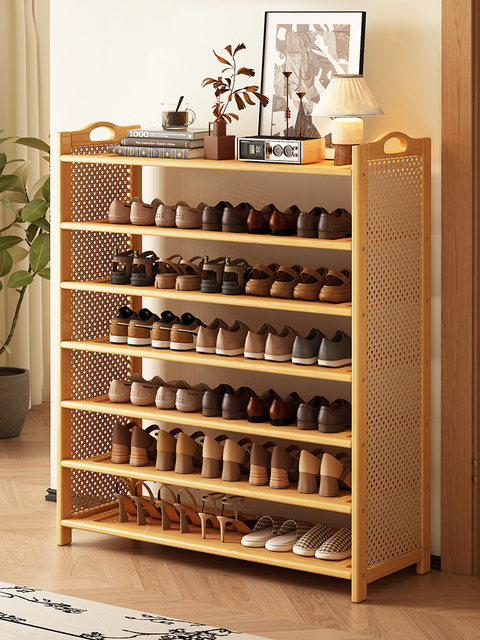 Simple Multi-Layer Shoe Rack at the Entrance, Made of Solid Wood and Bamboo, Dust-Proof, Suitable for Dormitories and Home Use, Large Capacity, Shoe Cabinet Without Doors