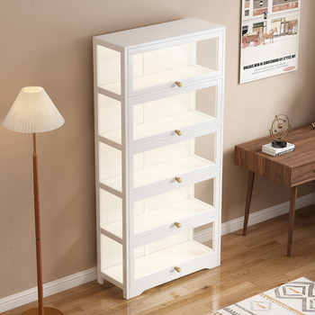 Integrated Bay Window Bookshelf with Glass Door Display Cabinet, Floor-Standing Storage Cabinet, Office Grid Cabinet