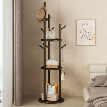 Solid Wood Rotating Coat Rack, Integrated Bedside Standing Clothes Rack, Living Room Floor-Standing Clothes Rack, Bedroom Household Storage Rack