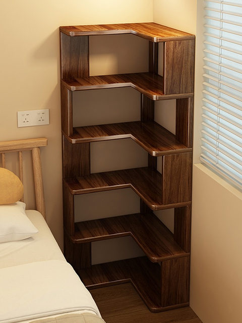 Solid Wood Corner Bookshelf Floor-Standing Storage Rack Pine Narrow Gap Cabinet Children's Home Storage Cabinet Living Room Simple Bookcase