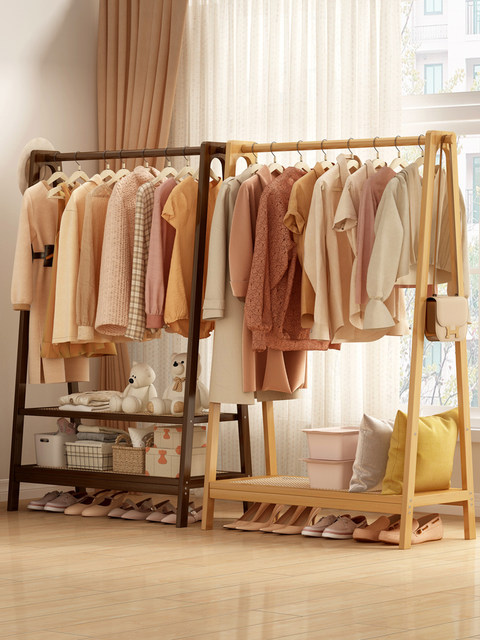 Simple Solid Wood Coat Rack Bedside Hanger Storage Rack Multifunctional Clothes Hanger Storage Organizer Small Clothes Rack