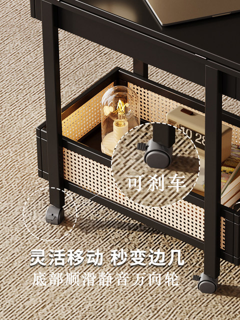 Side Table, Coffee Table, Movable Sofa Side Cabinet, Small Apartment Folding Cart, Living Room Storage Rack, Solid Wood Vintage Small Table