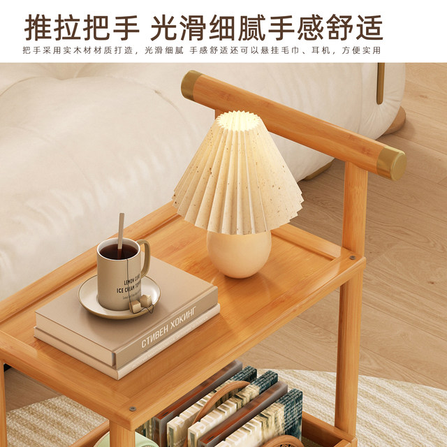 Mobile Japanese-Style Small Coffee Table, Simple Living Room Sofa Side Table with Wheels, Household Small Square Table, Bedside Storage Rack