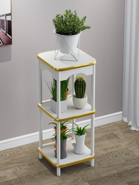 White Flower Stand for Living Room, Floor-Standing Nordic Balcony Plant Display Rack, Solid Wood Succulent Stand for Home Use