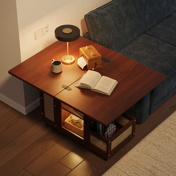 Lightly Elegant Style Bamboo Folding Table, Living Room Sofa Side Table with Storage Compartment, Multifunctional Small Coffee Table, Movable Sofa Table