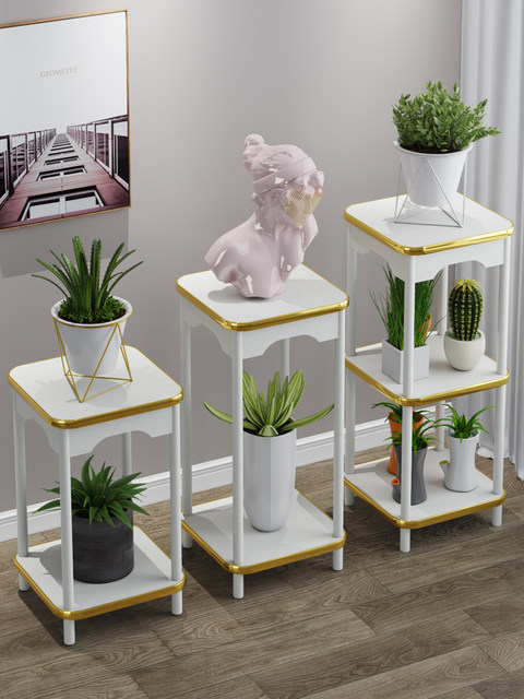 White Flower Stand for Living Room, Floor-Standing Nordic Balcony Plant Display Rack, Solid Wood Succulent Stand for Home Use