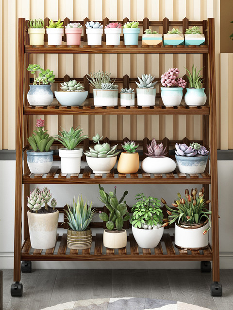 Balcony Garden Flower Stand Multi-Layer Indoor Household Solid Wood Succulent Flower Pot Stand Living Room Floor-Standing Green Plant Storage Rack