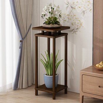Solid Wood Flower Stand Integrated Ornament Shelf New Chinese Style Indoor Floor-Standing Flower Stand Flower Pot Stand Living Room Hanging Orchid Stand