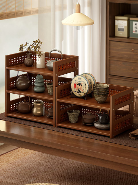 Retro Tea Set Storage Rack Desktop Multi-Layer Organizer Tea Table Storage Rack Tea Room Storage Artifact Tea Cup Display Rack