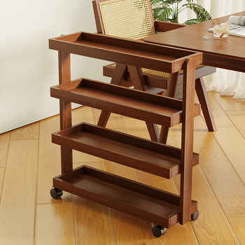 Bamboo Multi-Layer Mobile Storage Rack Living Room Desktop Storage Rack with Wheels Tea-Colored Simple Vertical Trolley