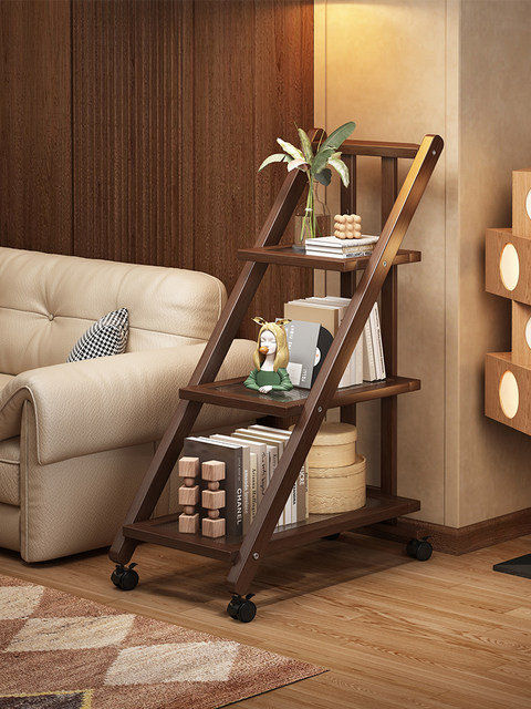 Movable Trolley Bedside Table for Home Use, Multi-Layer Storage Rack for Living Room, Floor-Standing Snack Bookshelf