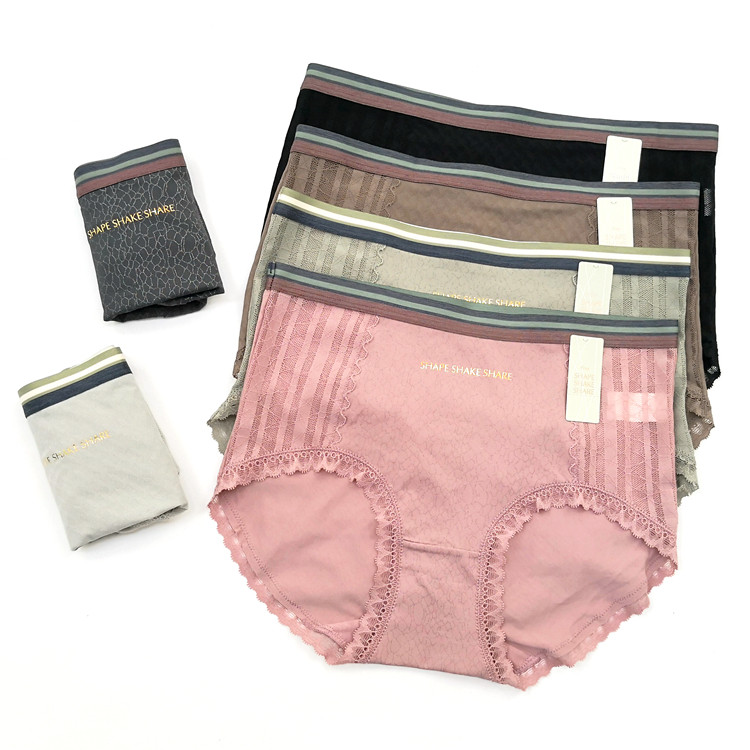 Honey Whispering Secret Language Ladies Nylon Lace Striped Abdominal Hip Raise Cotton High Waist Boxer Panties 53039