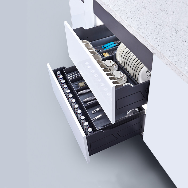 The Esk Kitchen Overall Cupboard Magic Draw Basket Drawer of Drawer Bowl rack built-in containing double aluminium Bowl Dish Basket Damping Slide Rail