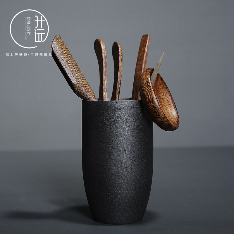 Coarse pottery six gentleman 's suit retro ceramic ChaGa ebony wood tea tea spoon ChaZhen kung fu tea accessories