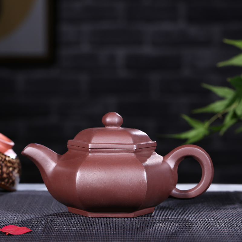 Quality goods all hand purple sand teapot yixing it the hexagonal ling undressed ore purple flower pot clay has a certificate