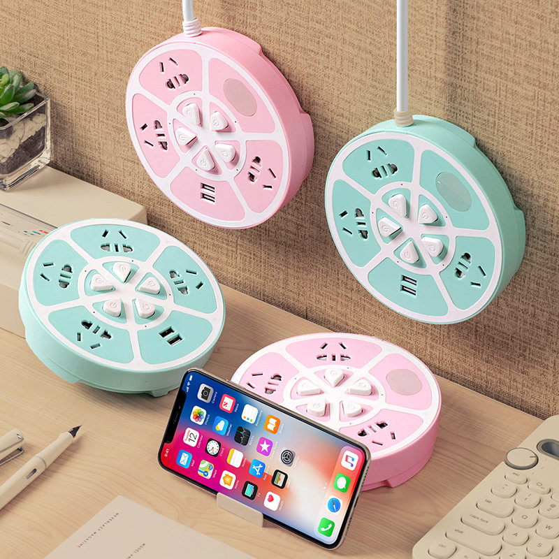 Fruit Pan Round Creative Multifunction Socket with safety door USB Smart insert Independent Switch Control Power Patch wall Home Home Platoon Extension Cord Extension Cord Small Night Light