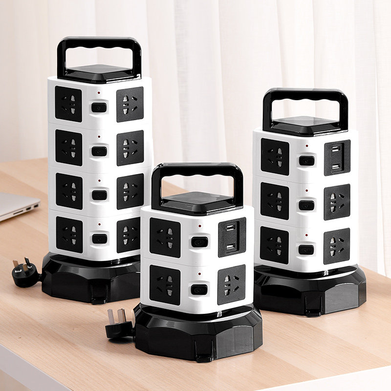 Socket panel Porous tower vertical socket Intelligent plug row USB charging multi-function household wiring board line invisible belt line drag line board Independent switch retractable rotation overload protection