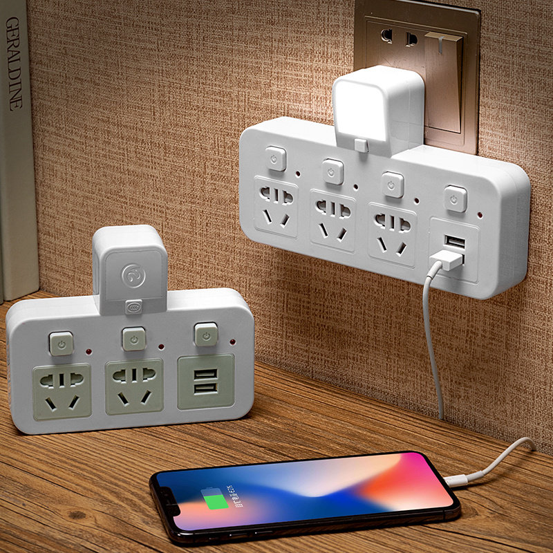 Socket converter with night light with USB household conversion plug wireless socket panel intelligent plug-in multi-function plug-in board one turn multi-three-four independent switch socket panel porous expansion