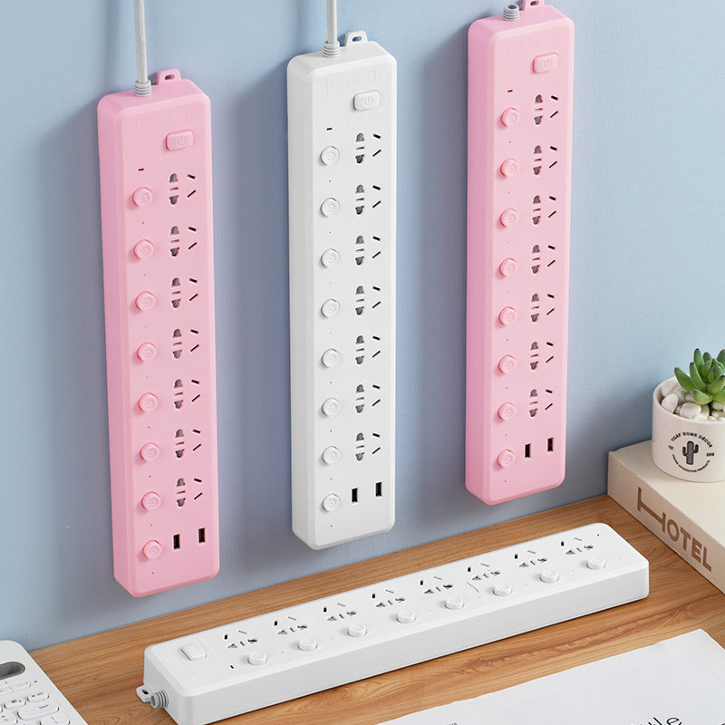 Multi-jack independent switch socket wiring board intelligent row plug with safety door anti-touch student dormitory extension cord multi-functional plug-in panel porous household USB charging row plug 7 8 sockets