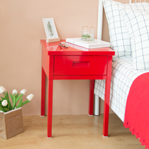 SINKOU bedside table red steel mini ins Wind Nordic simple modern iron art side a few bedside shelves
