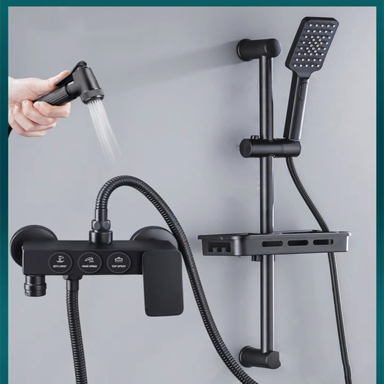 Black simple shower set bathroom bathtub triple mixing valve bathroom shower shower head