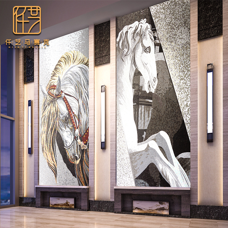 Mosaic background wall art mural clip art decorative painting living room powder room corridor porch handmade custom horse figure