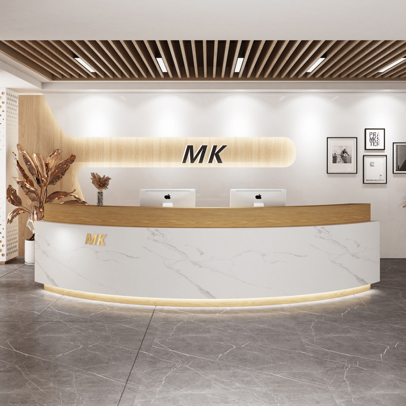 Imitation Marble Company Front Hotel Training Course Beauty Salon Arc Reception Desk Brief Modern Creative Cashier Counter