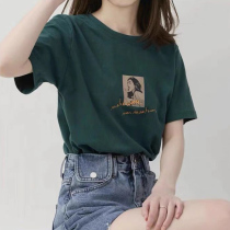 Green T-shirt Women summer 2021 New loose casual letter short sleeve Korean print wild fashion top