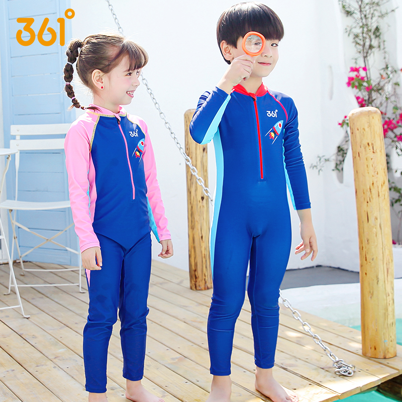 361 degree children's swimsuit Male and female children's one-piece sunscreen swimsuit Children's middle and large children's 2021 new long-sleeved swimsuit