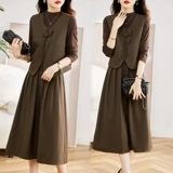 Осенний жилет, весеннее осеннее платье, ретро лонгслив для отдыха, комплект, в западном стиле, 3 предмета