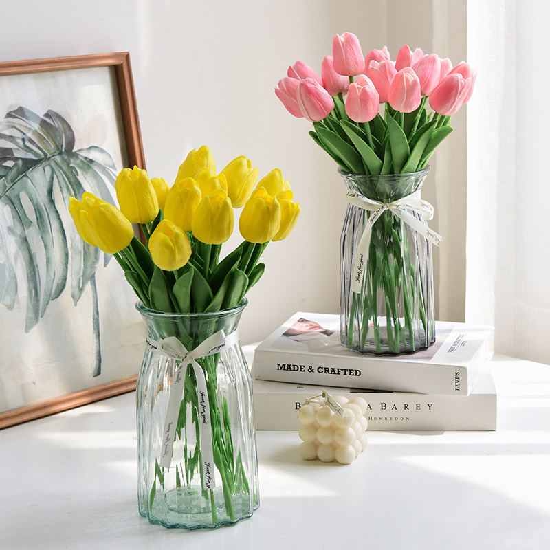 Tulip fake flower imitation flower living room flower arrangement decorative floral art dining table pink ornaments dried flowers ins bouquet ornaments