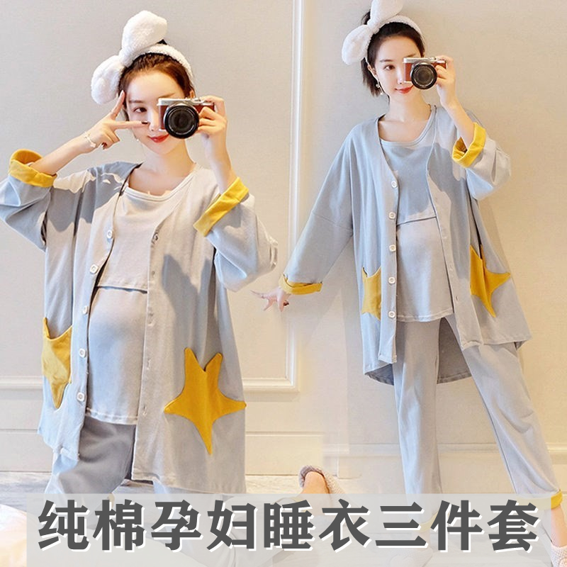 Pregnant women Sleeping Clothes During Pregnancy Special Sleeping Clothes Summer Two Style Nets Red Moon Subsuit Gestational Late Pure Cotton Spring Autumn Three Sets